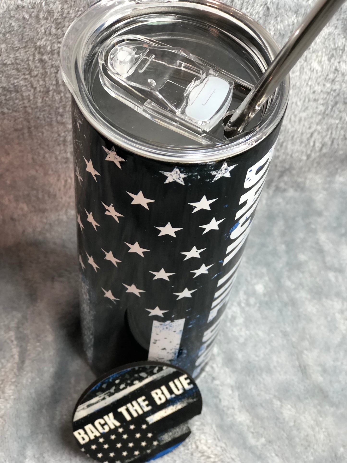 Back the Blue 20oz Tumbler Cup and Matching Car Coaster