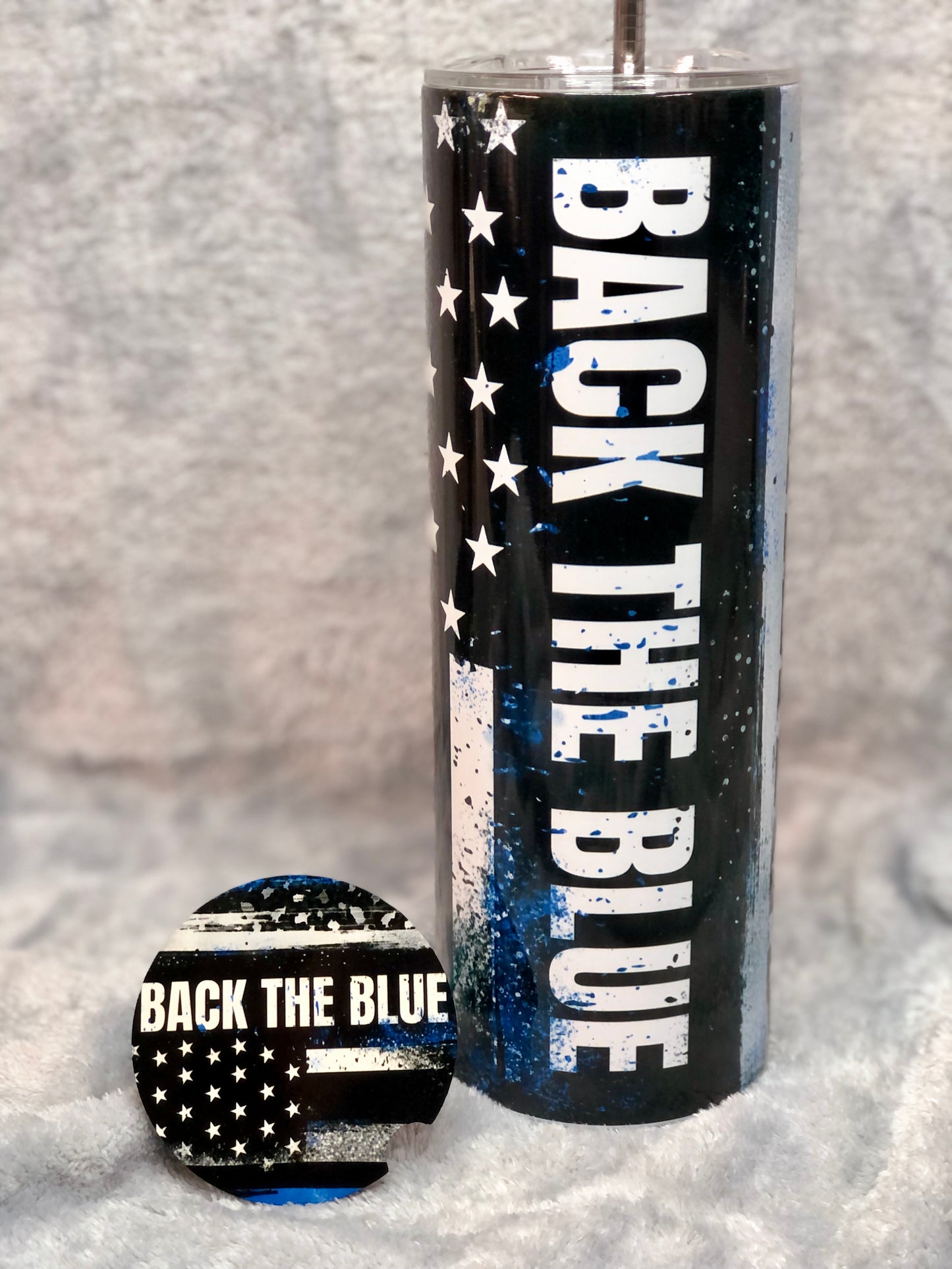 Back the Blue 20oz Tumbler Cup and Matching Car Coaster