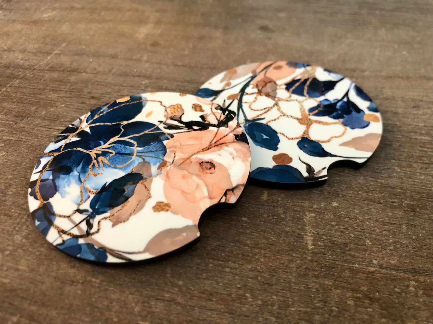 Blue and Blush Floral Car Coasters - Set of 2