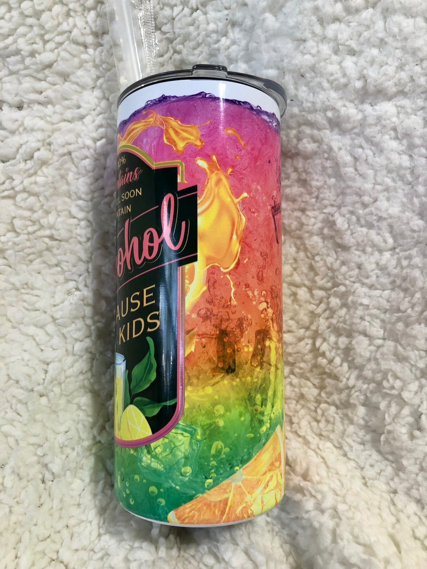 100% Contains Alcohol Because Kids 2-in-1 Can Koozie Tumbler
