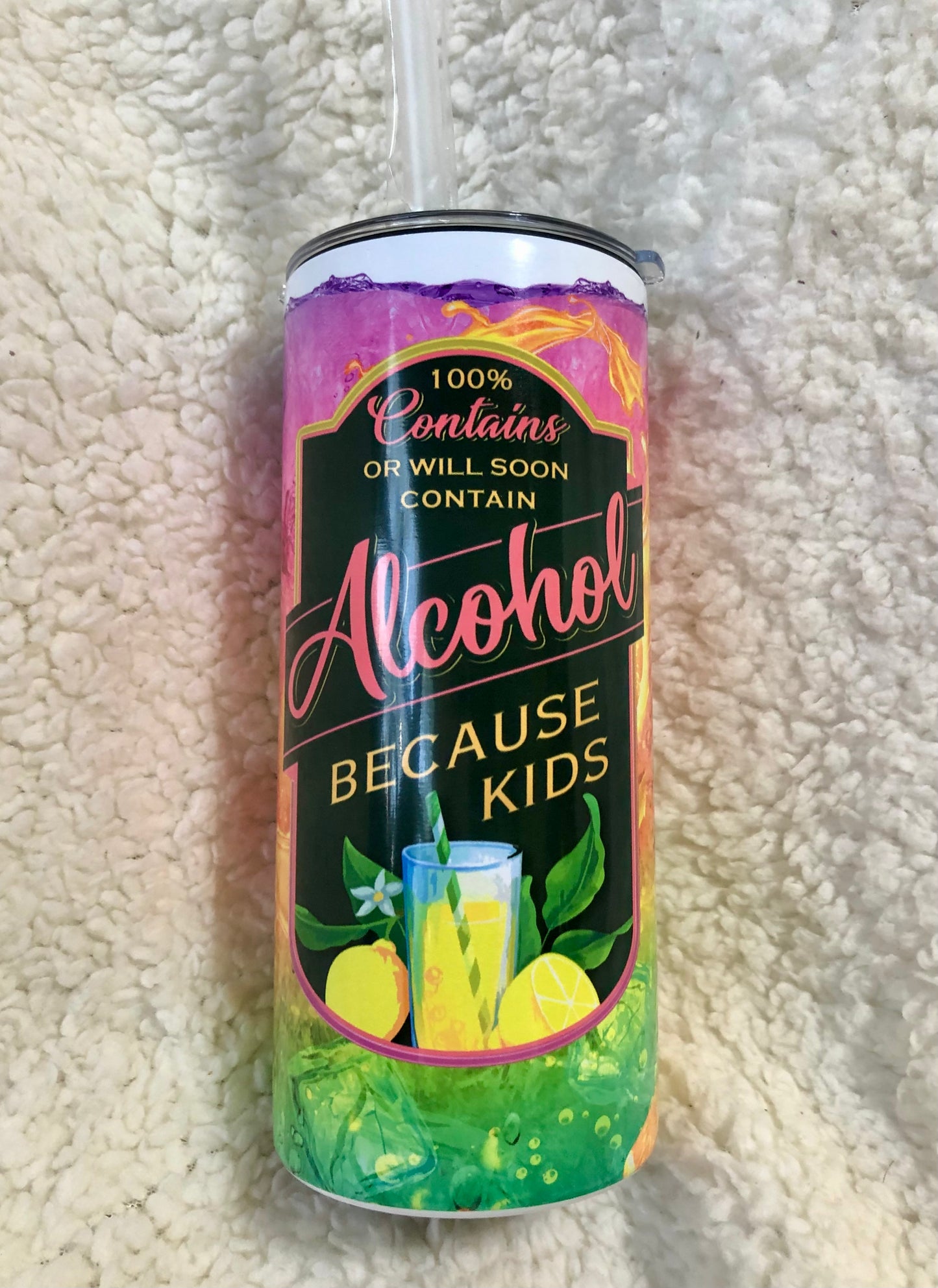 100% Contains Alcohol Because Kids 2-in-1 Can Koozie Tumbler