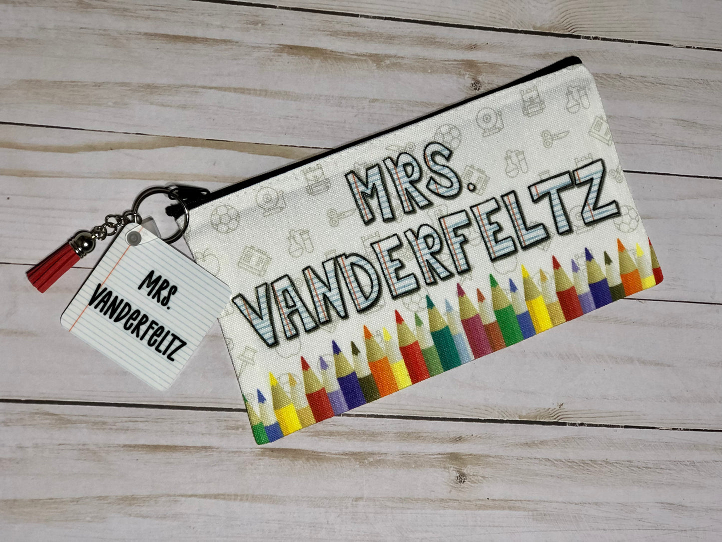 Personalized Teacher Gift Set of Pencil Pouch and Keychain