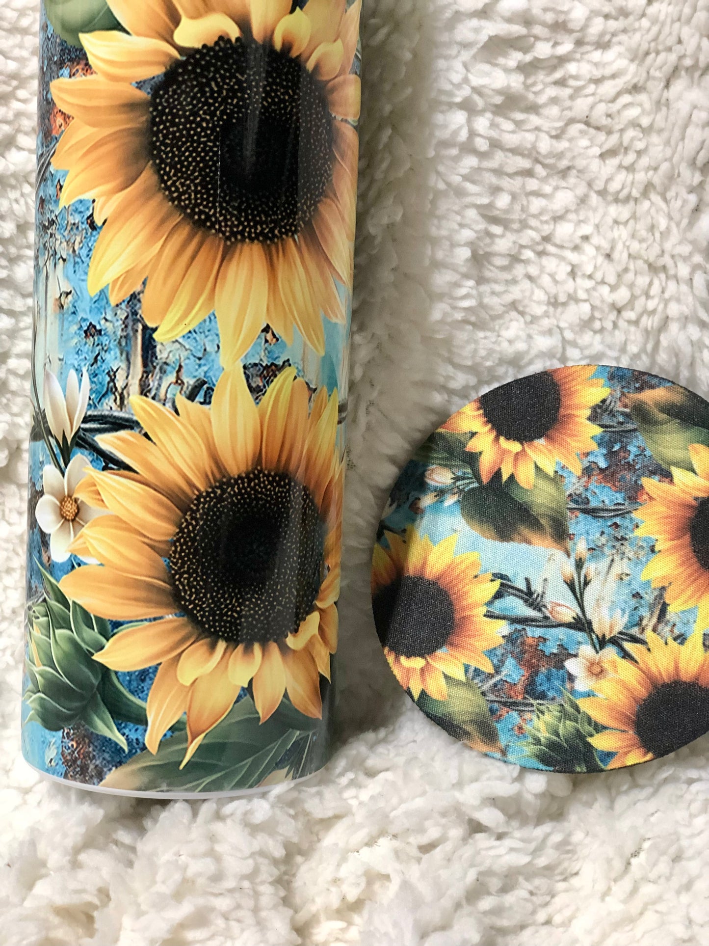 Sunflower and Barbwire 20oz. Tumbler Cup and Coaster