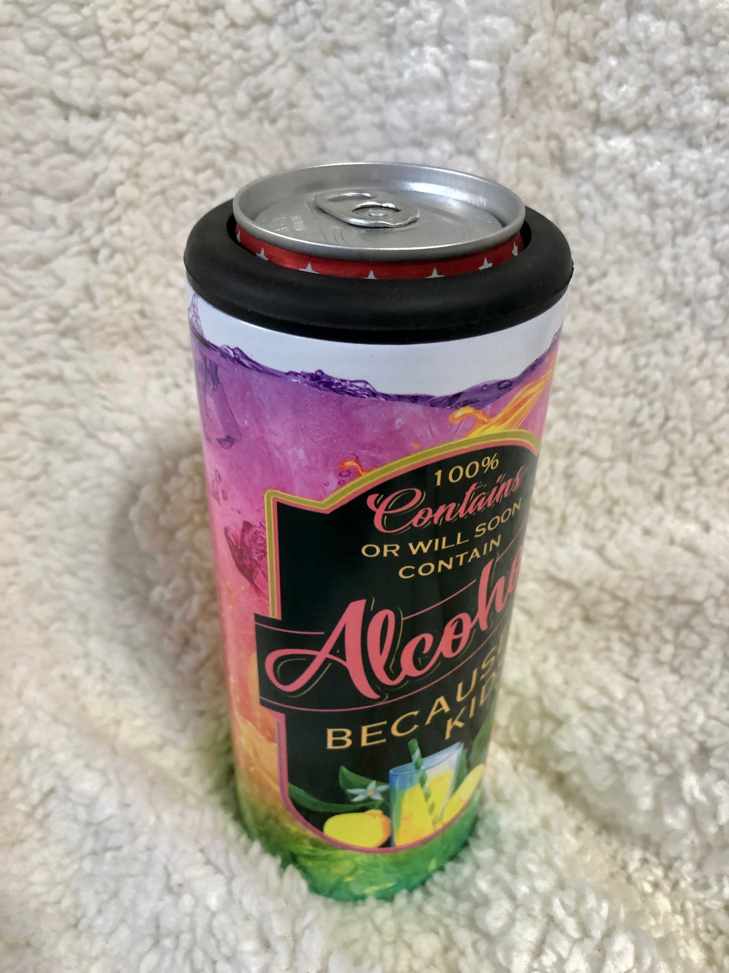 100% Contains Alcohol Because Kids 2-in-1 Can Koozie Tumbler