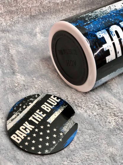 Back the Blue 20oz Tumbler Cup and Matching Car Coaster