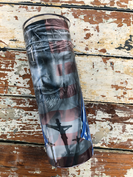 Jesus Christ with Cross and Flags 20oz. Tumbler Cup