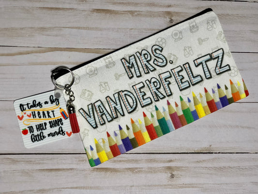 Personalized Teacher Gift Set of Pencil Pouch and Keychain