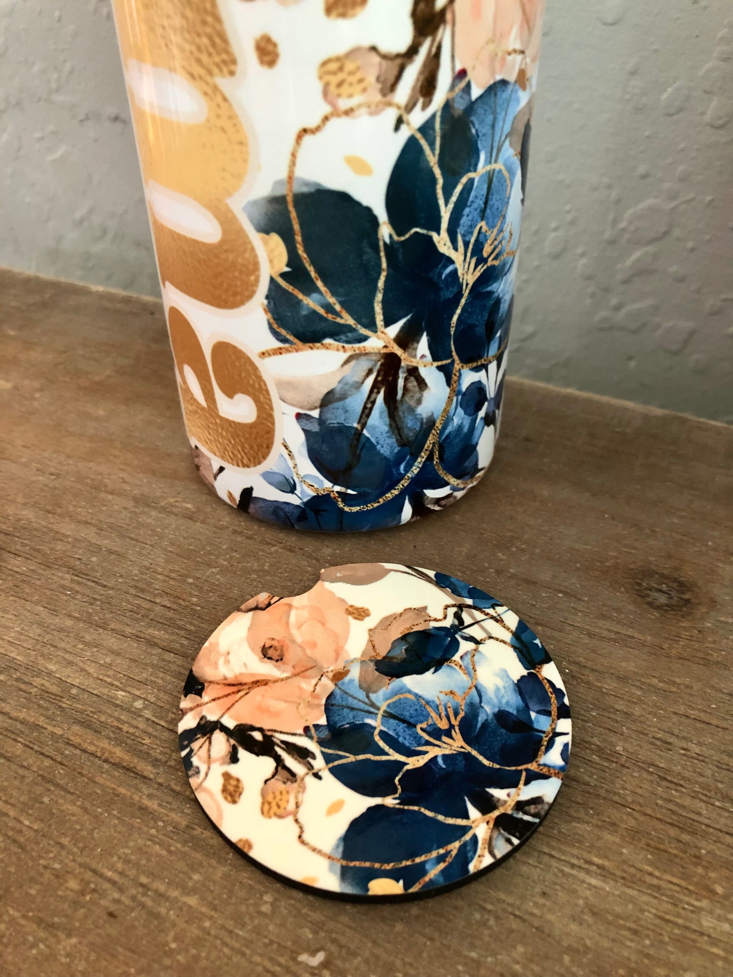 Blue and Blush Floral Car Coasters - Set of 2